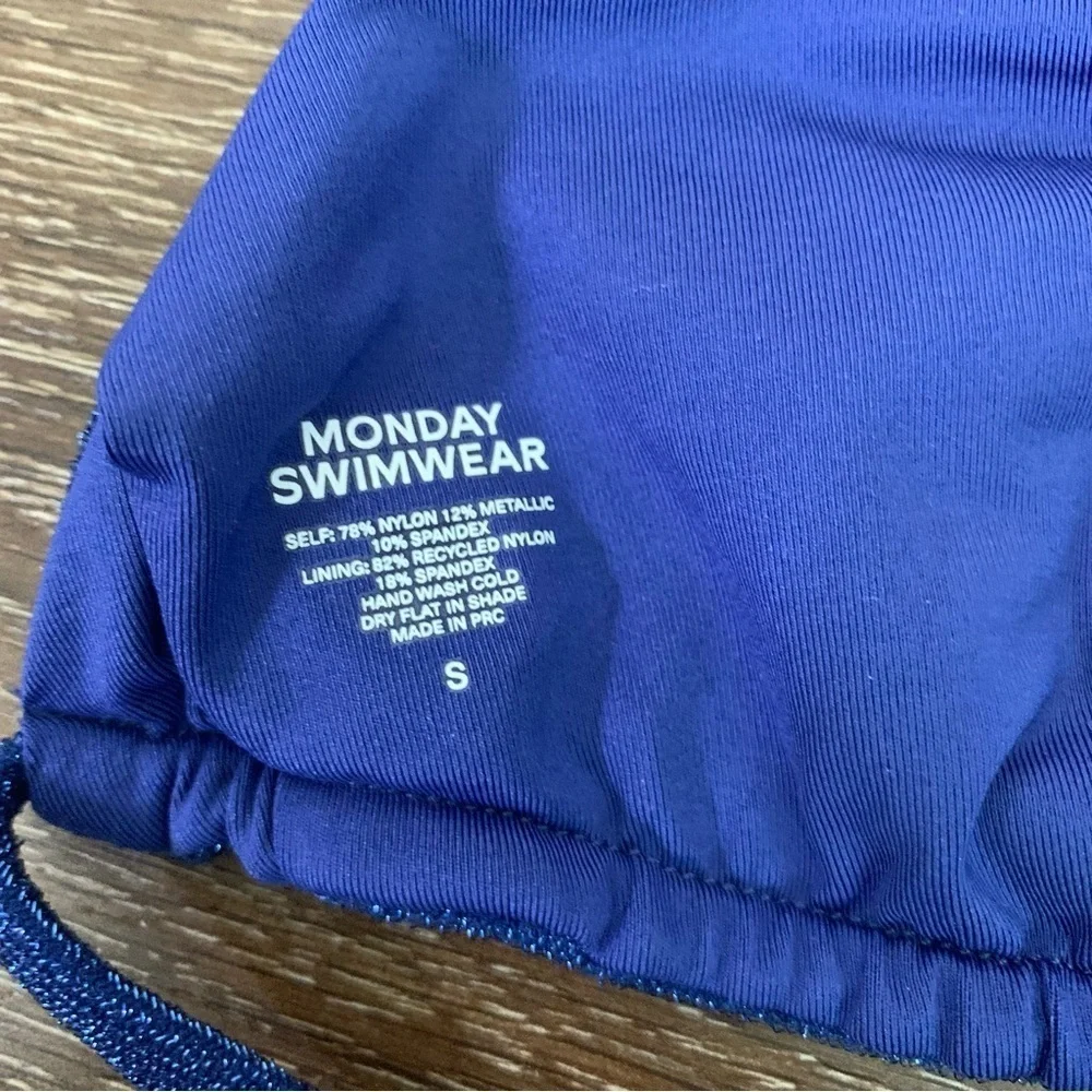 Monday swimwear Womens blue shimmer triangle tie neck / tie back bikini top S